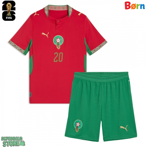 Marokko Ayoub El Kaabi #20 Replika Babytøj Hjemmebanesæt Børn VM 2026 Kortærmet (+ Korte bukser)